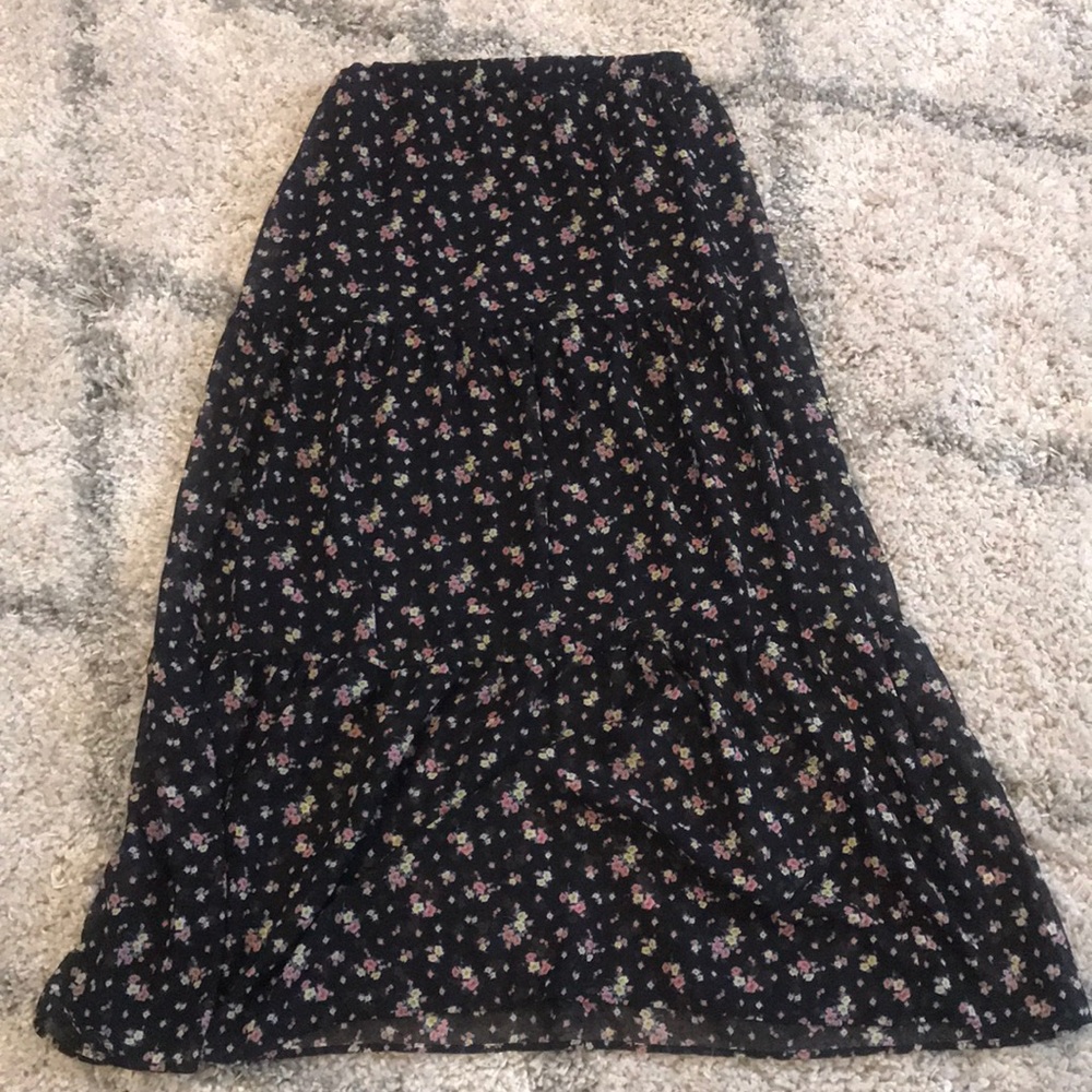 Tiered floral pink and yellow maxi skirt